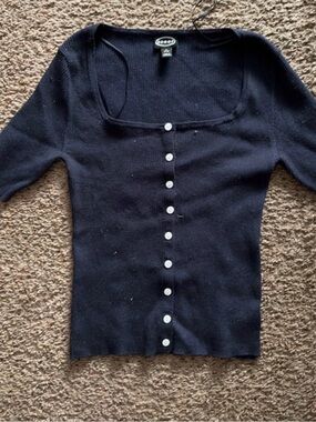 Scoop navy Ribbed Square-Neck Button Cardigan